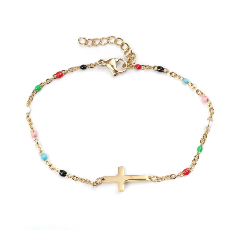 Gold Cross Bracelet With Colored Beads - Image 11