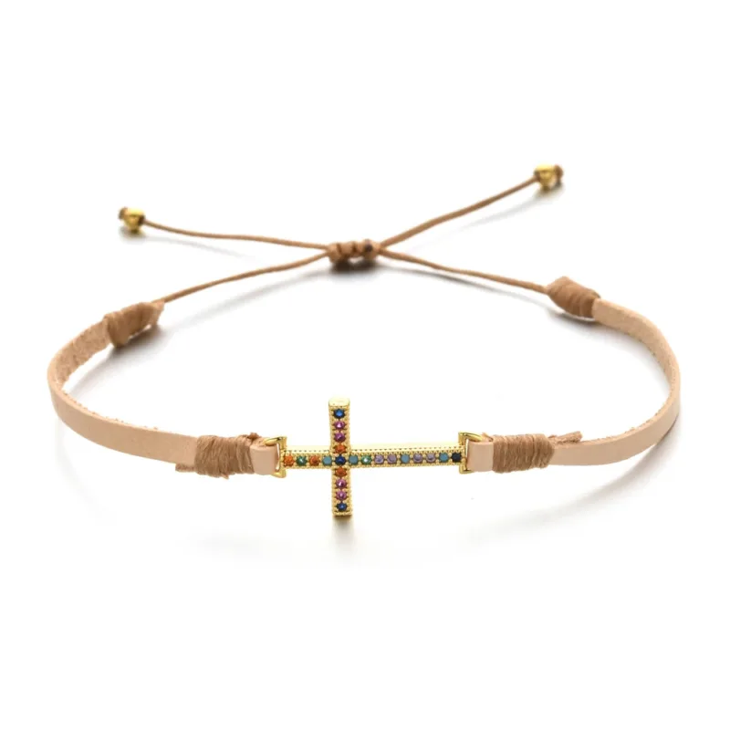 Adjustable Cross Bracelet with Colored Stones