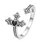 Adjustable Cross Ring with Gothic Heart