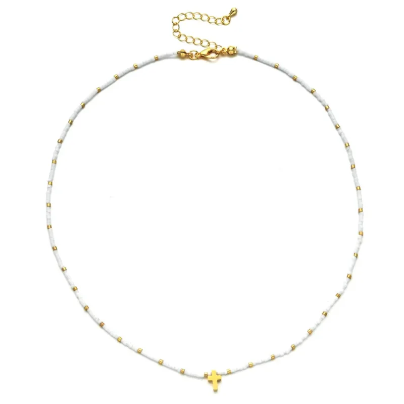 Beaded Necklace with Cross Pendant - Image 5