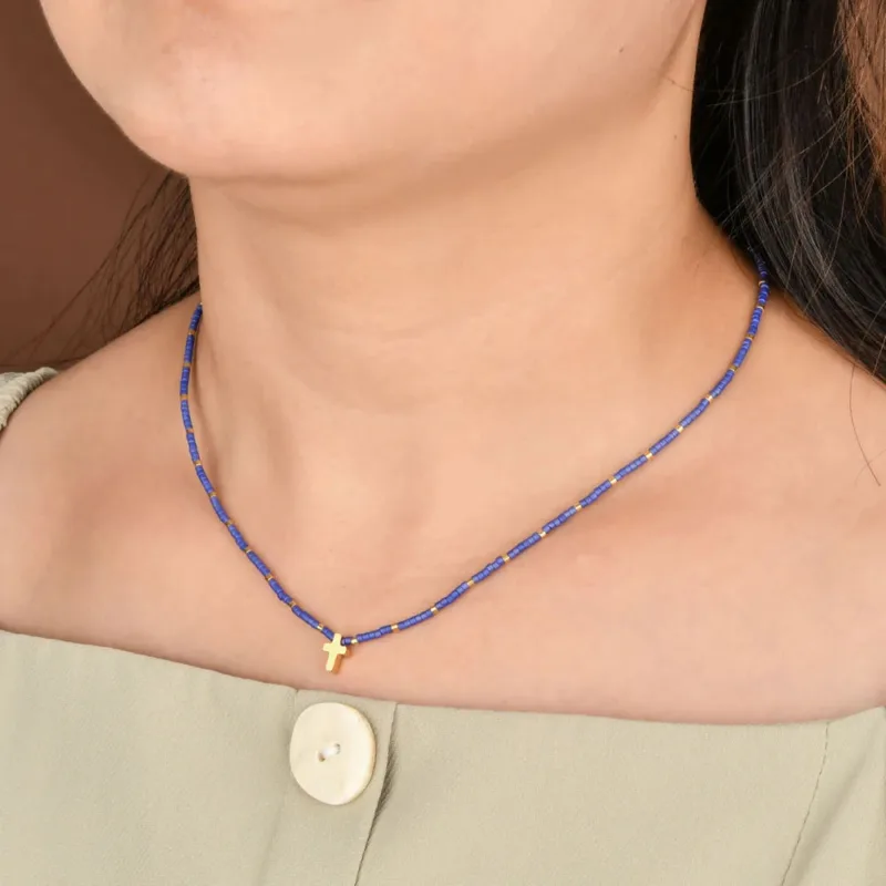Beaded Necklace with Cross Pendant - Image 3
