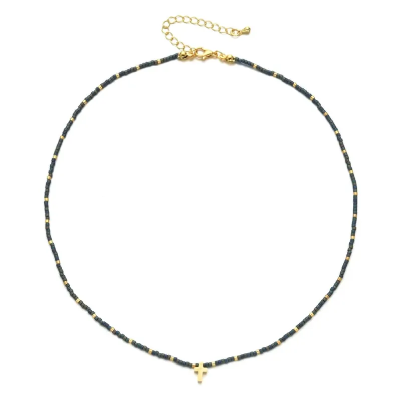 Beaded Necklace with Cross Pendant - Image 2
