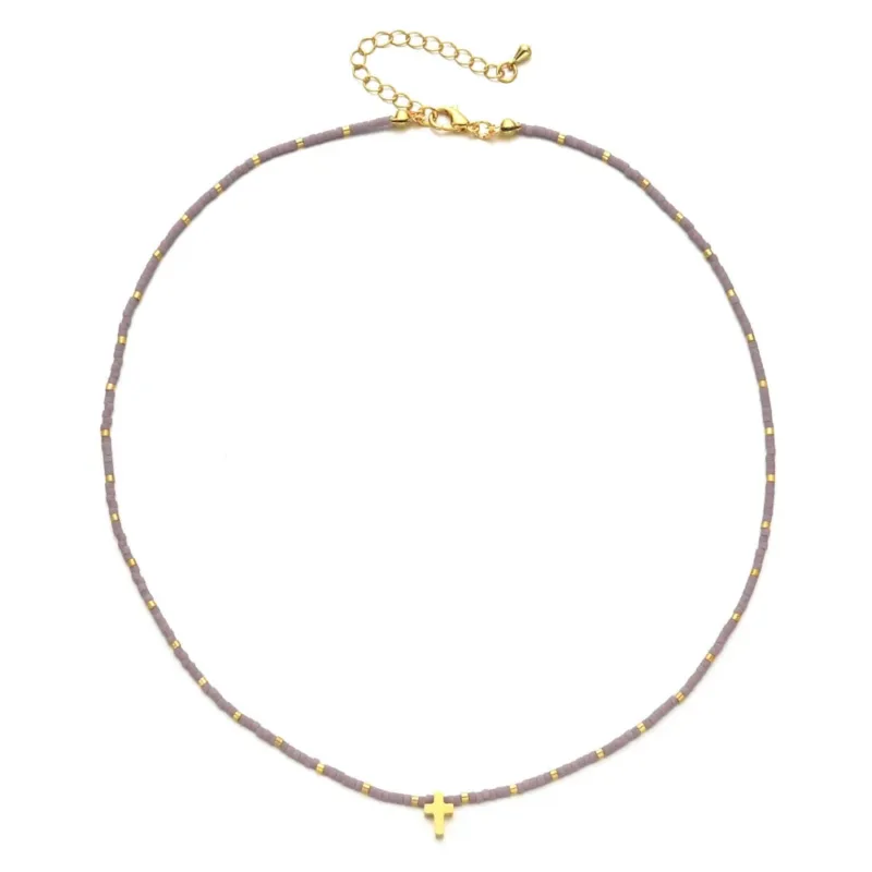 Beaded Necklace with Cross Pendant