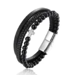 Black Leather Cross Bracelet