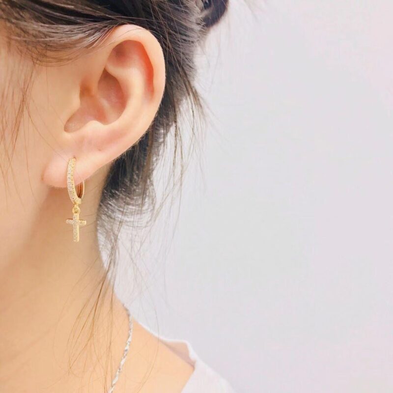 Christian Cross Hoop Earrings - Image 3