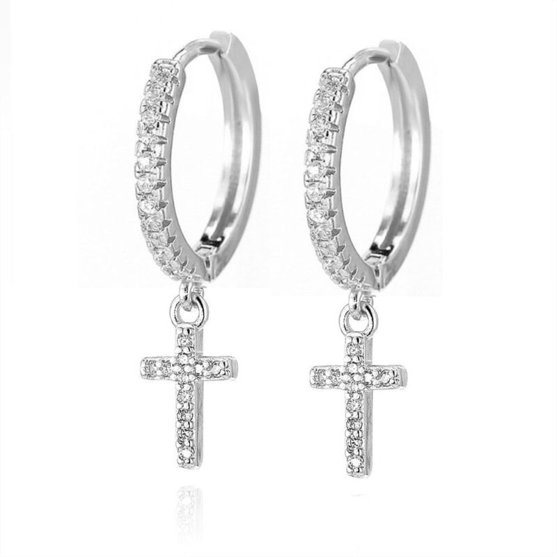 Christian Cross Hoop Earrings - Image 2