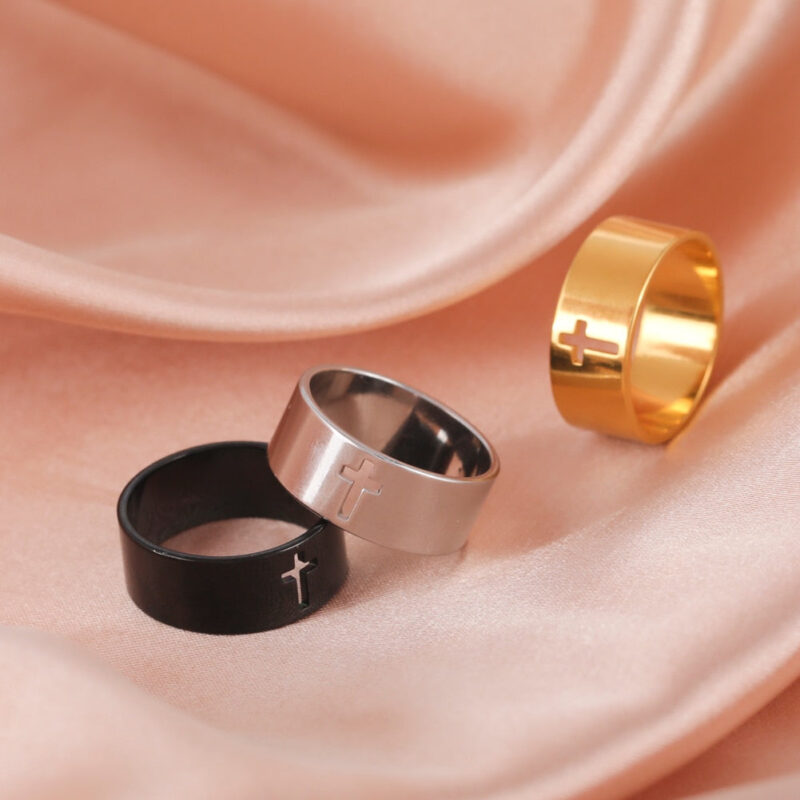 Classic Steel Ring with Cross - Image 3