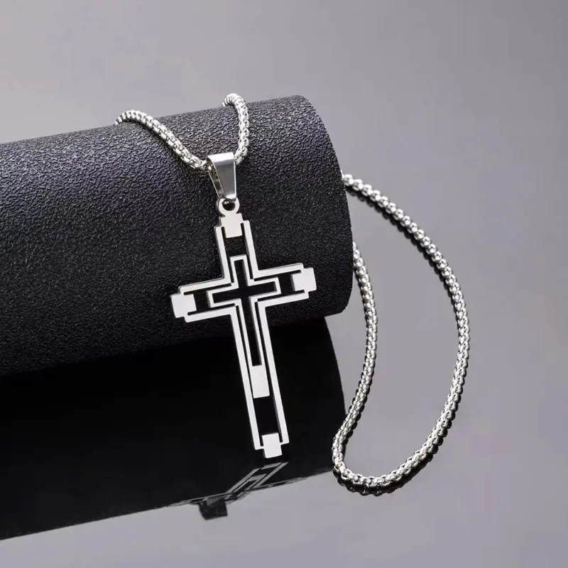 Contemporary Steel Cross Necklace - Image 2