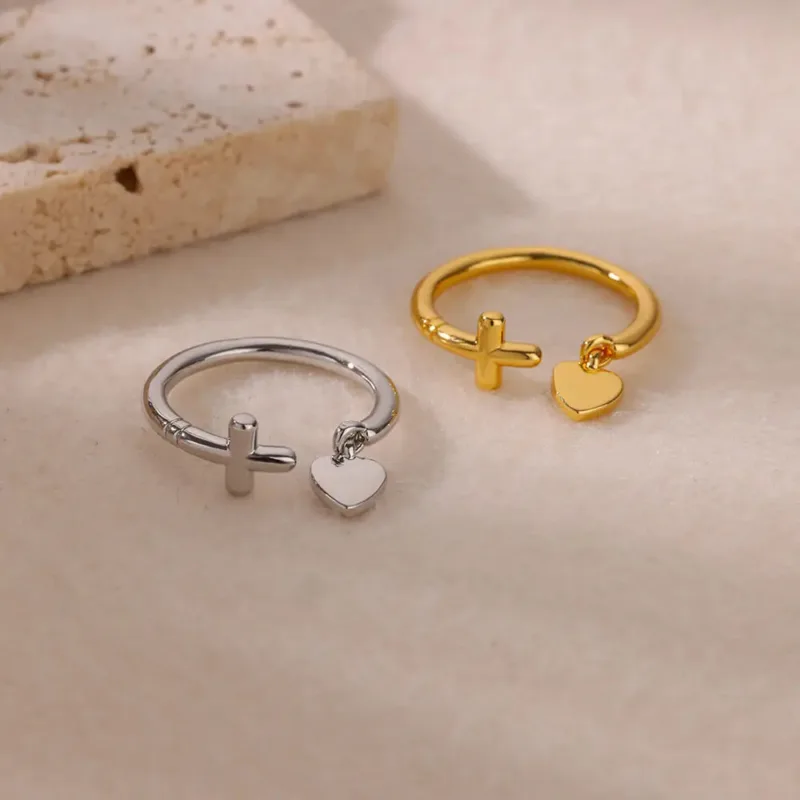 Cross and Heart Pendant Ring - Image 4