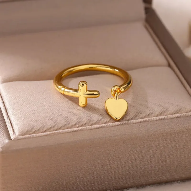 Cross and Heart Pendant Ring - Image 2