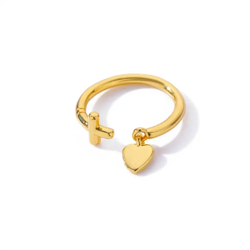 Cross and Heart Pendant Ring
