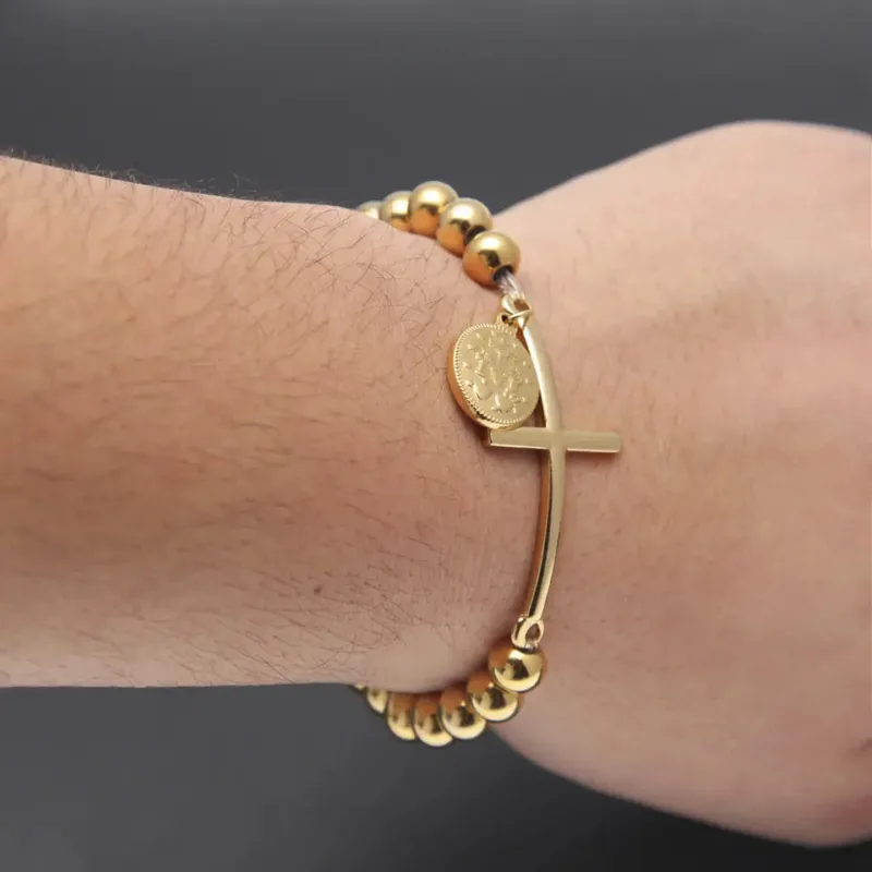 Cross and Virgin Mary Medallion Bracelet - Image 3