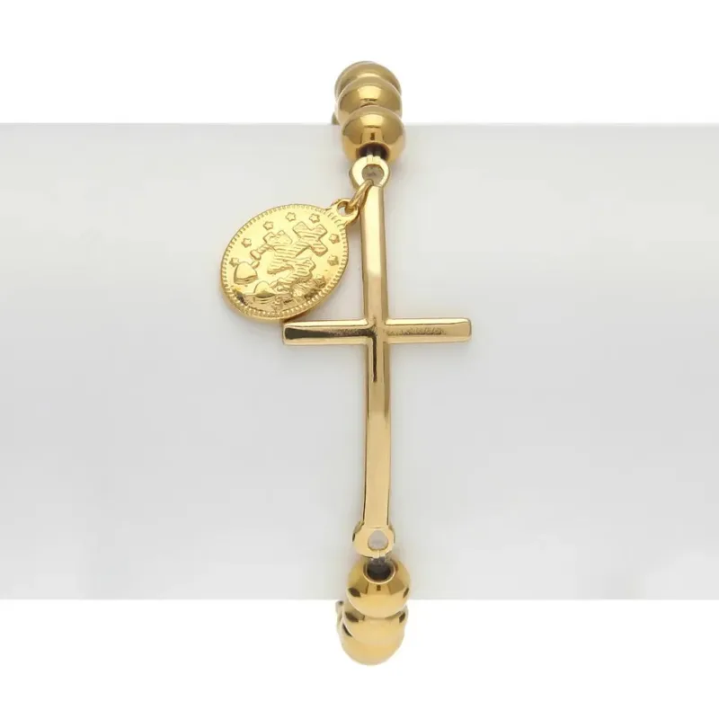 Cross and Virgin Mary Medallion Bracelet - Image 2