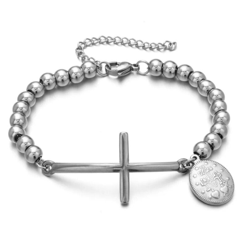 Cross and Virgin Mary Medallion Bracelet - Image 5