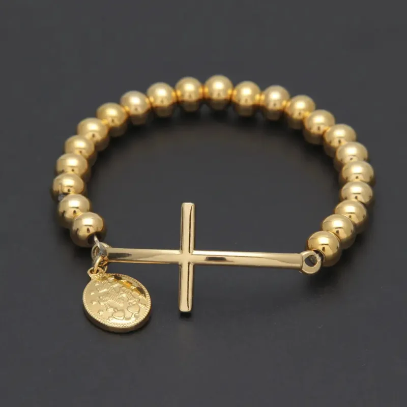 Cross and Virgin Mary Medallion Bracelet - Image 4