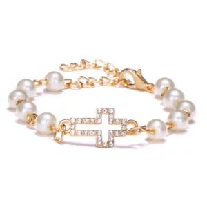 Cross Bracelet Imitation Pearls with Pendant