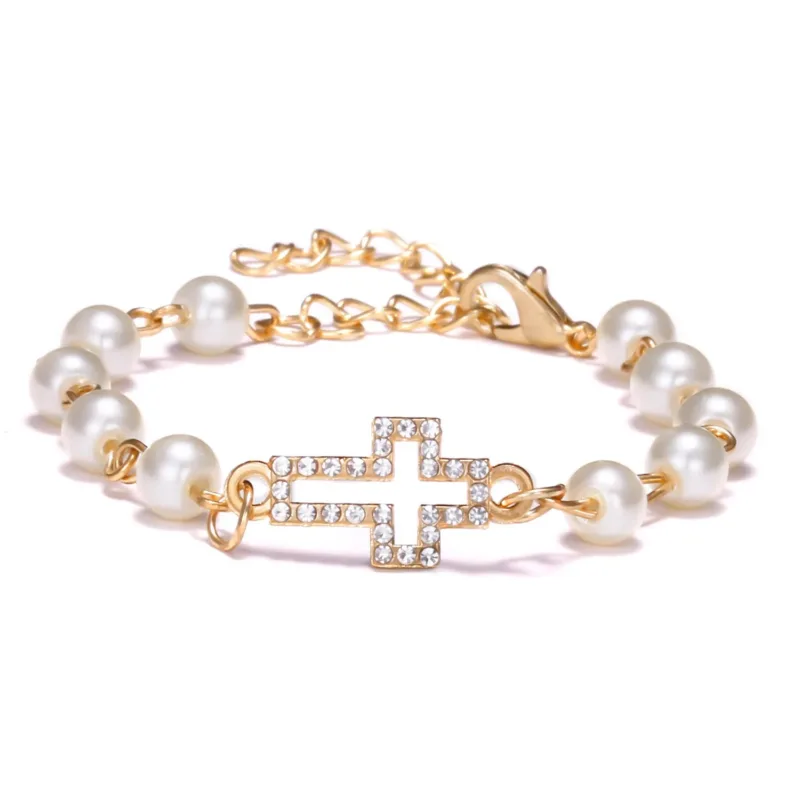 Cross Bracelet Imitation Pearls with Pendant