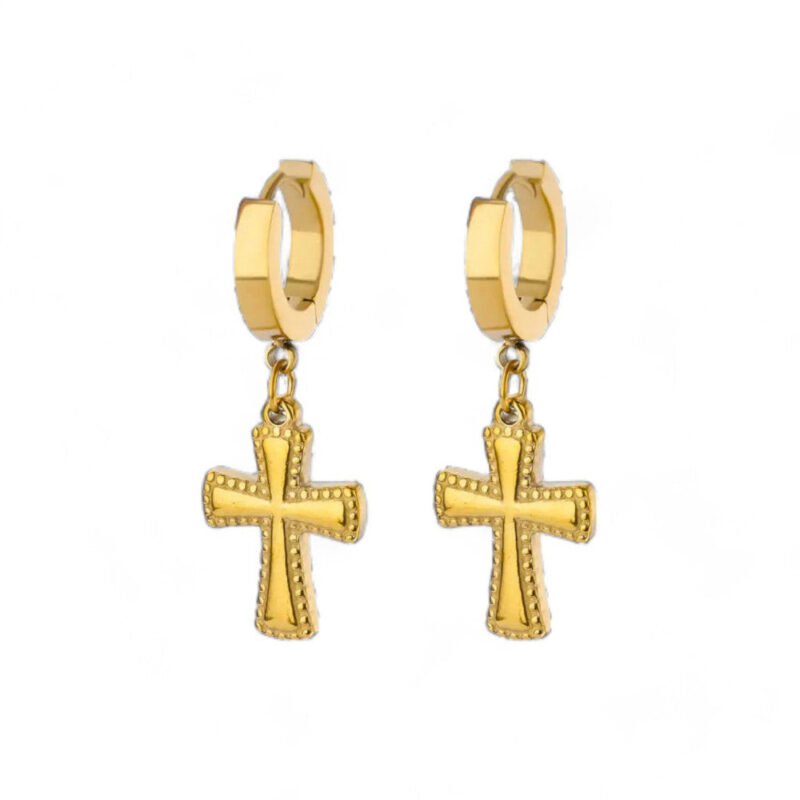 Cross Dangle Hoop Earrings