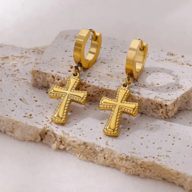Cross Dangle Hoop Earrings - Image 2