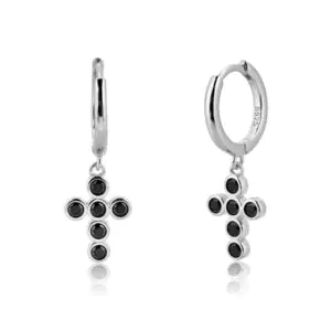Cross Earrings Black Stones
