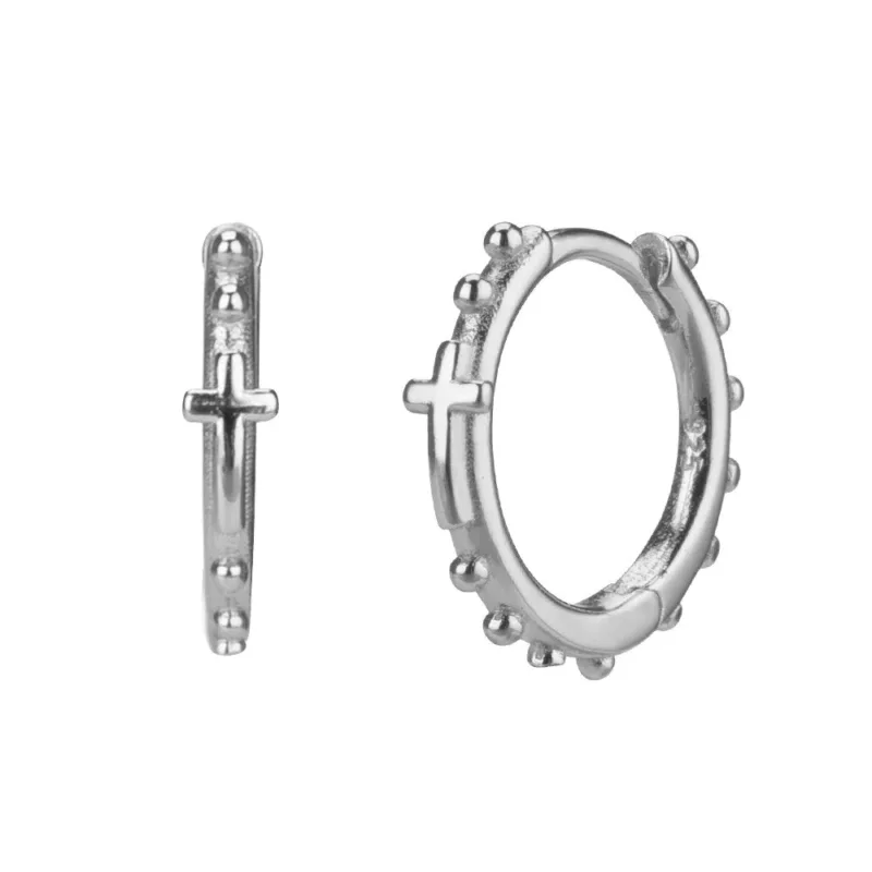 Cross Hoop Earrings with Pearls