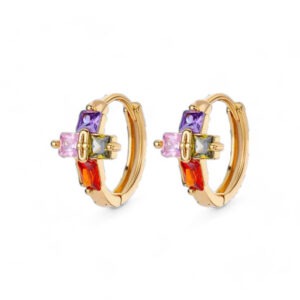 Cross Hoop Earrings with Vivid Stones