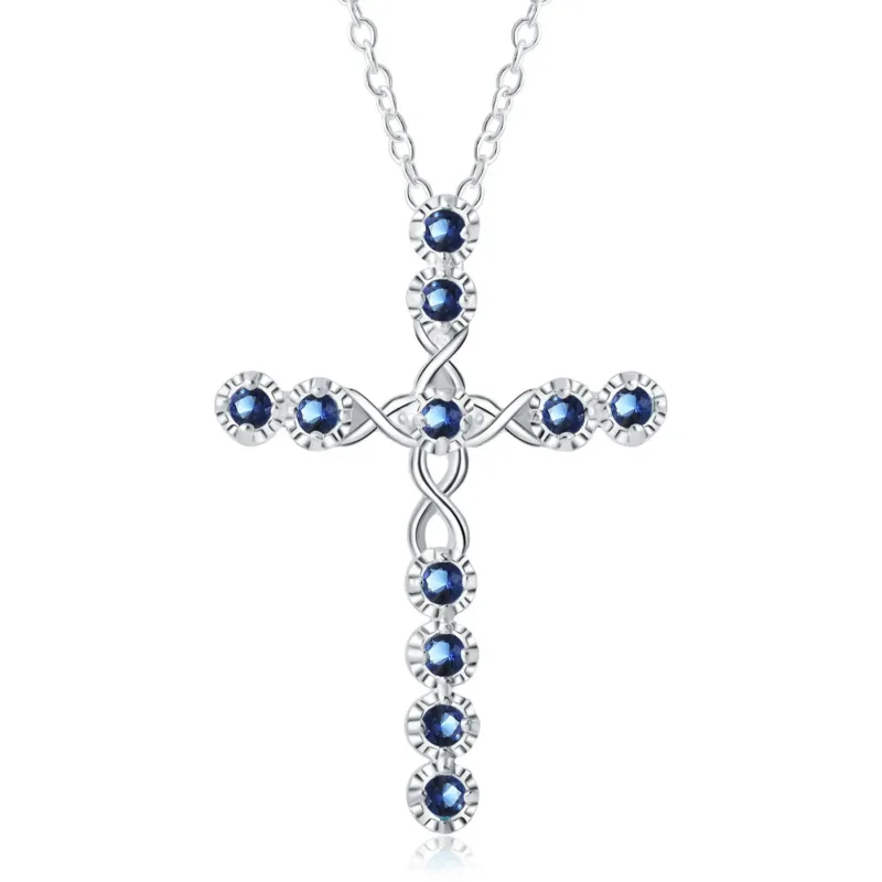 Cross Necklace Blue Vibrant Stones