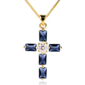 Cross Necklace Night Blue Stones