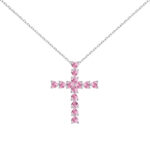 Cross Necklace Pink Heart Stones