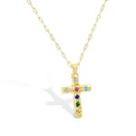 Cross Necklace with Colored Stones