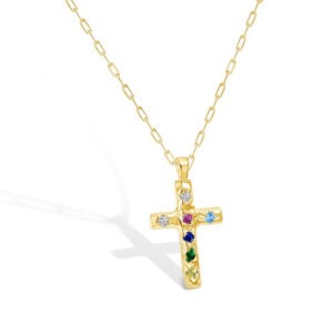 Cross Necklace with Colored Stones