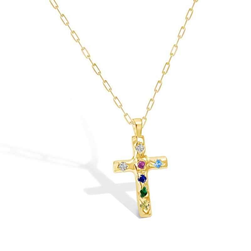 Cross Necklace with Colored Stones