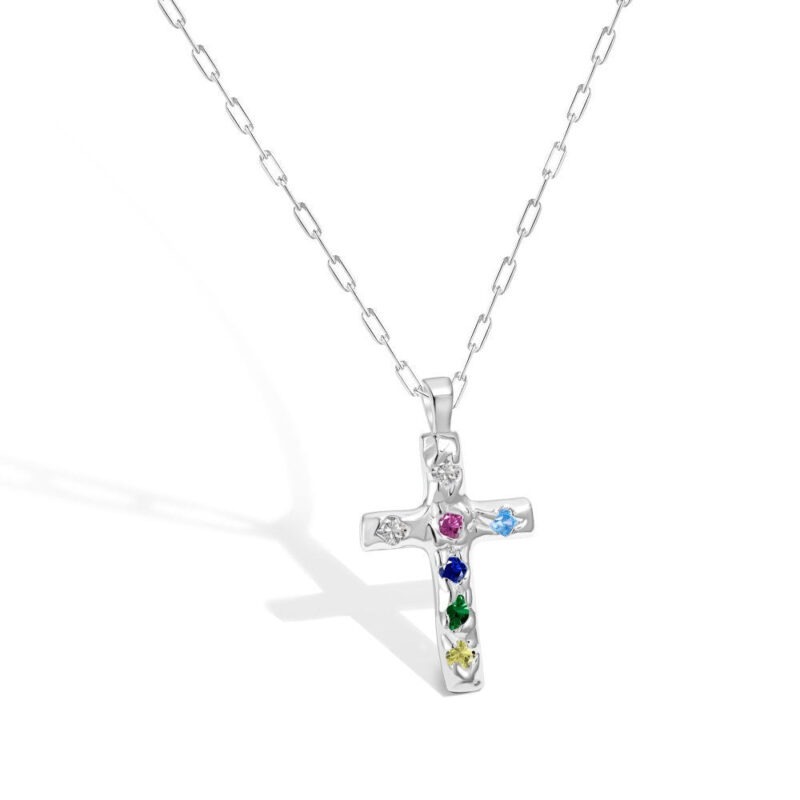 Cross Necklace with Colored Stones - Image 3