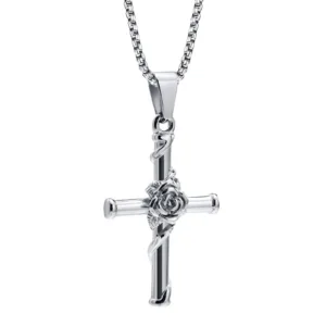 Cross Necklace with Dominant Rose