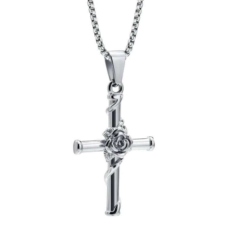 Cross Necklace with Dominant Rose