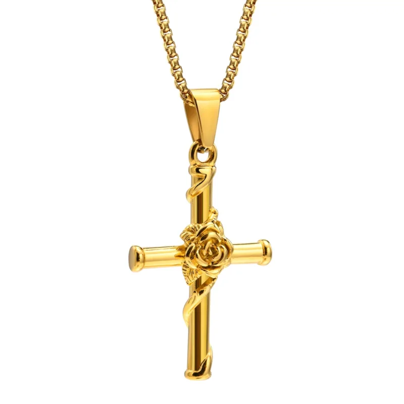 Cross Necklace with Dominant Rose - Image 3