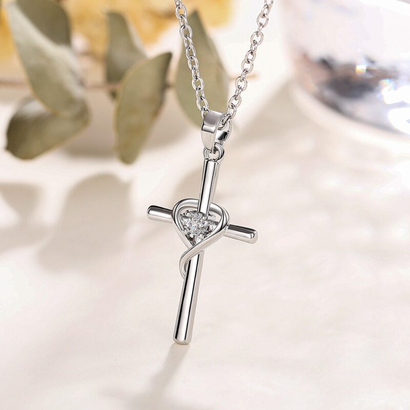 Cross Necklace with Intertwining Heart - Image 4