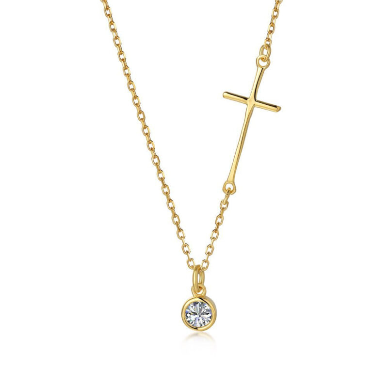 Cross Necklace with Shiny Stone Pendant - Image 3
