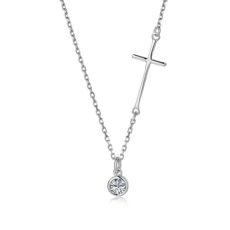 Cross Necklace with Shiny Stone Pendant