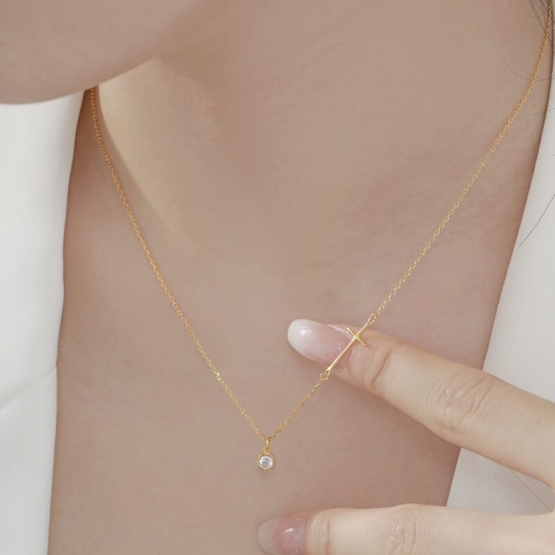 Cross Necklace with Shiny Stone Pendant - Image 4