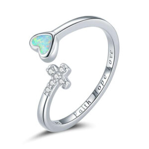 Cross Ring One Size Blue Heart