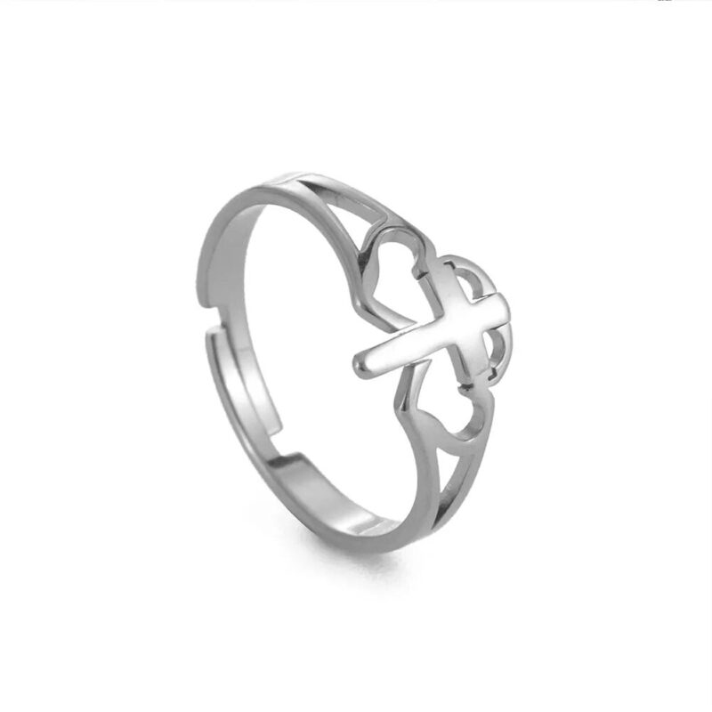 Cross Ring with Intertwined Heart