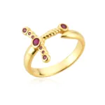 Cross Sword Ring with Red Stones
