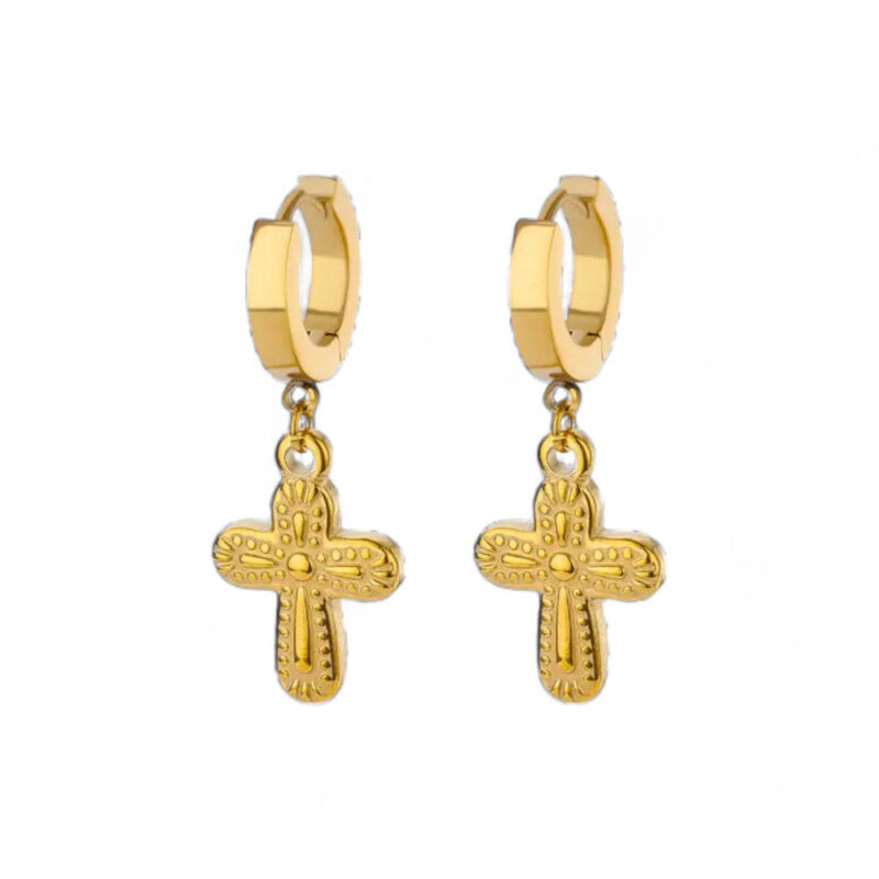 Dangling Cross Hoop Earrings