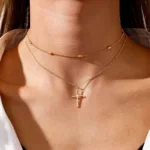 Double Chain Choker Necklace with Cross