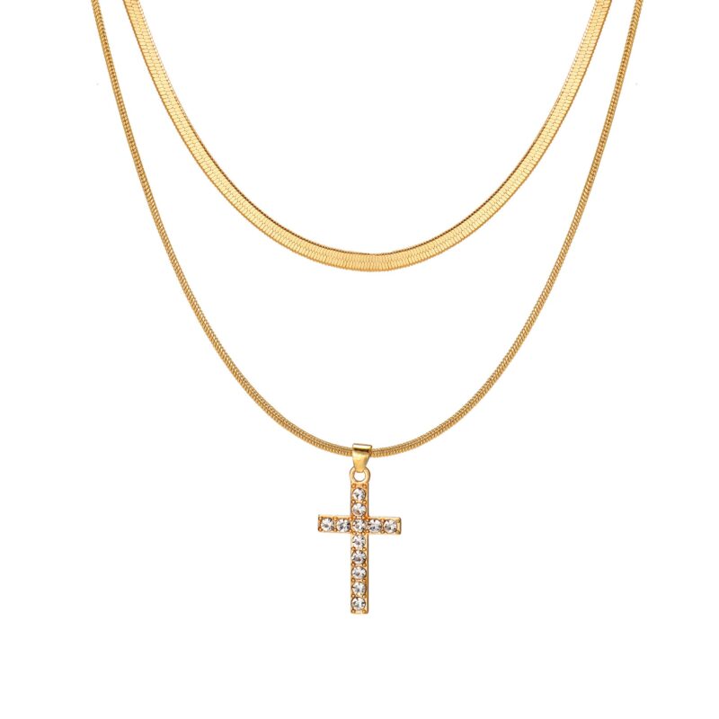 Double Chain Cross Necklace - Image 4