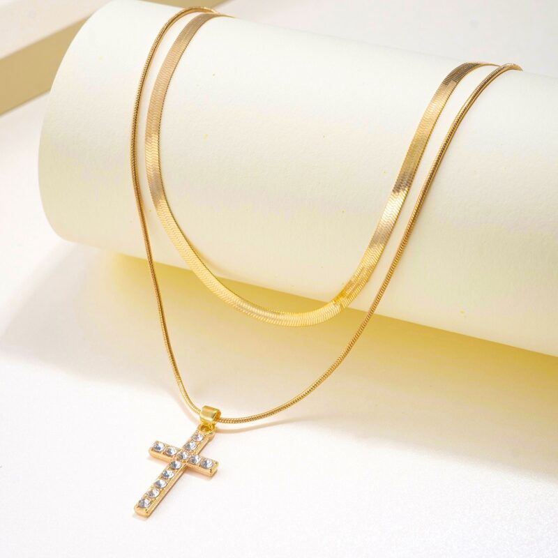 Double Chain Cross Necklace - Image 2