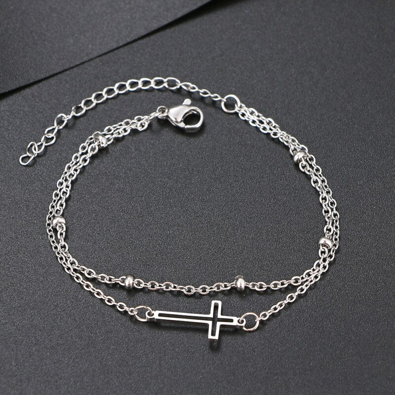 Double Chain Style Cross Bracelet - Image 3