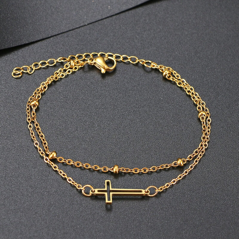 Double Chain Style Cross Bracelet - Image 2