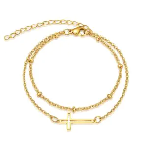 Double Chain Style Cross Bracelet